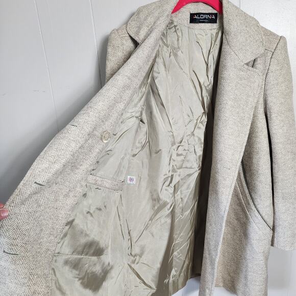 Vintage Alorna Wool Herringbone Coat Classic Double Breasted Overcoat Old Money - Picture 9 of 14